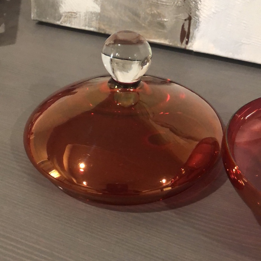 Gorgeous Iridescent Red Vintage Covered Glass Dish - Picture 6 of 13